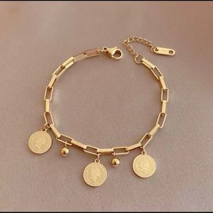 2/$15 New MEYRROYU Stainless Steele Gold Coin Chain Dangle Bracelet